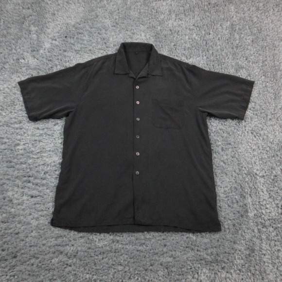 Bugatchi Uomo Shirt Mens Large Black Short Sleeve Button Up Camp Collar Casual - Picture 1 of 14